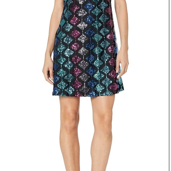 London Times Black Short Sequin Party Dress In Size US 8 - Picture 2 of 11